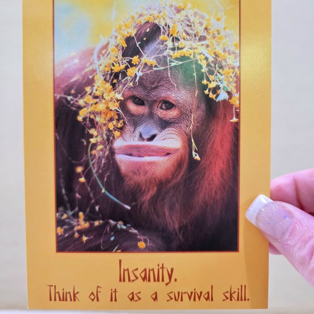 Vintage 1970s Orangutan INSANITY THINK OF IT AS A SURVIVAL SKILL Postcard Unused